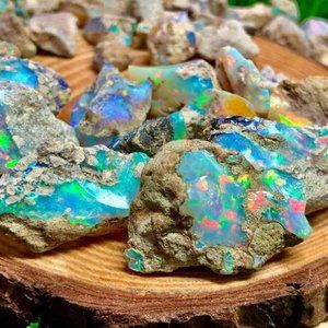 25.00Cts. Natural Multi Fire Ethiopian Opal WELO Rough Cabochon Lot DIY Jewelry